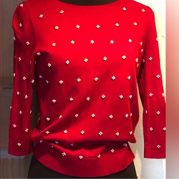 Talbots Sweaters - Talbots Vibrant Red Sweater with Pearl Accents